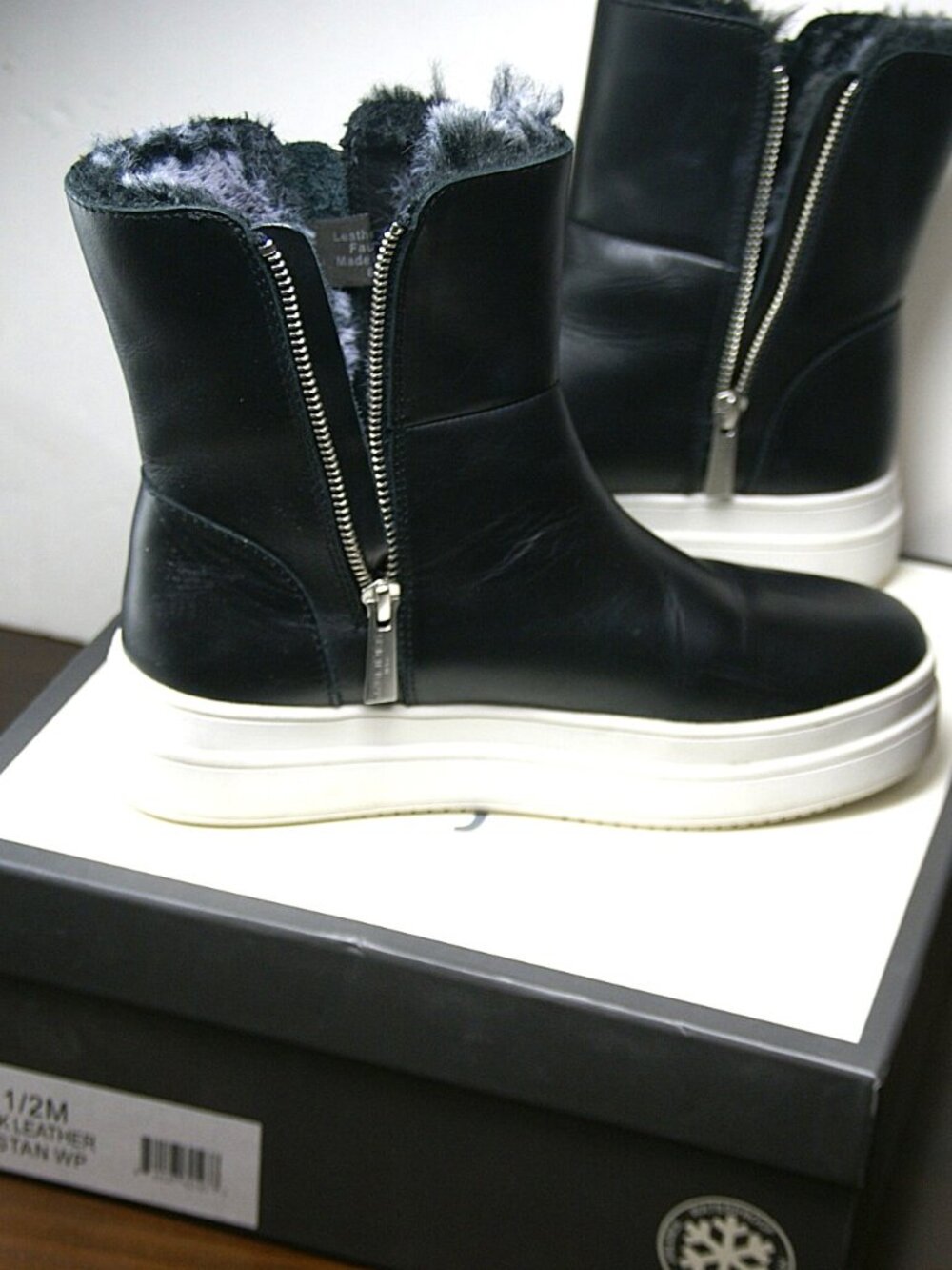 J/Slides Tristan Black Leather and Faux Fur Boots Size 6.5 M